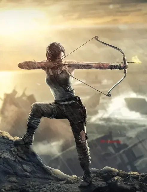 Rugged weathered bow with curved wooden frame and taut string featured in hot vedio game tomb raider hd canvas wall art