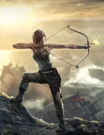 Rugged weathered bow with curved wooden frame and taut string featured in hot vedio game tomb raider hd canvas wall art