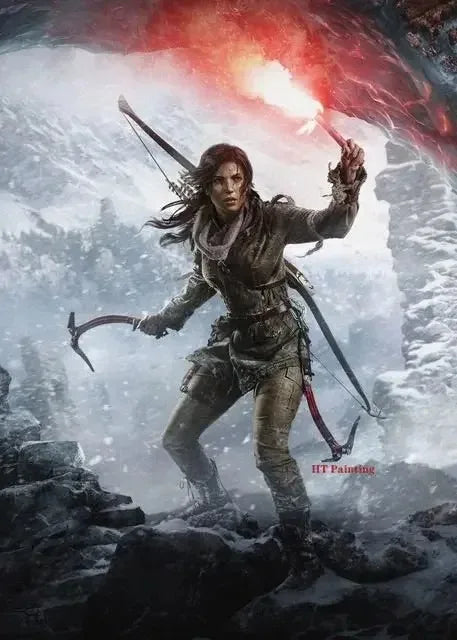 Hot vedio game tomb raider poster hd printed canvas featuring a leather-clad adventurer with bow torch for gamer decor