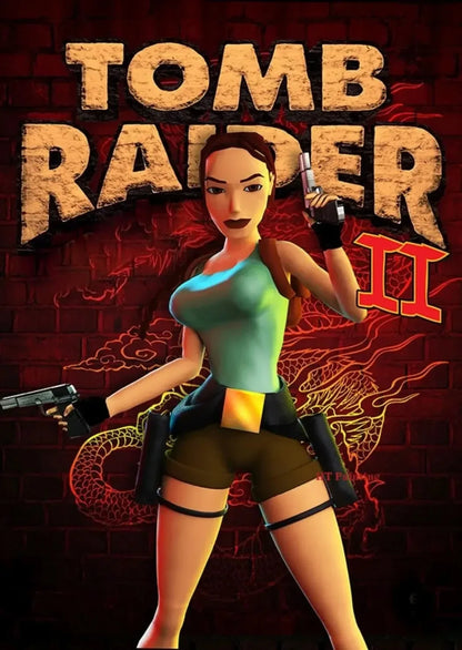 A hot video game tomb raider 1 2 3 poster featuring lara croft in green tank top and brown shorts on canvas wall art