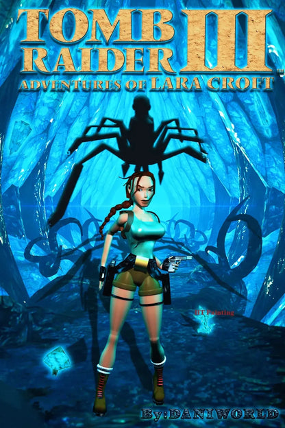 Hot video game tomb raider 1 2 3 poster hd printed canvas painting of lara croft in teal top and brown shorts against icy blue background for gamer room decor