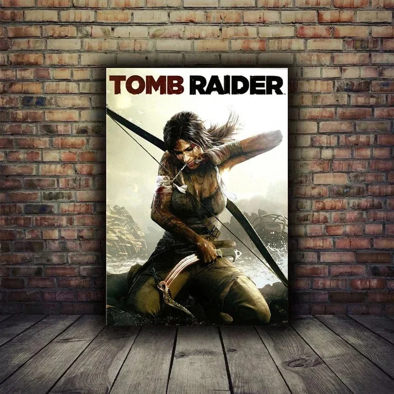 Hot video game tomb raider poster featuring lara croft with bow and arrow on hd printed canvas for modern gamer decor