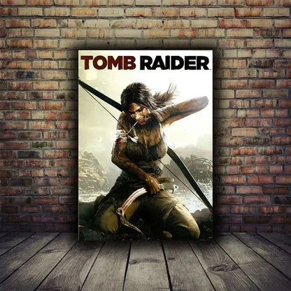 Hot video game tomb raider poster featuring lara croft with bow and arrow on hd printed canvas for modern gamer decor