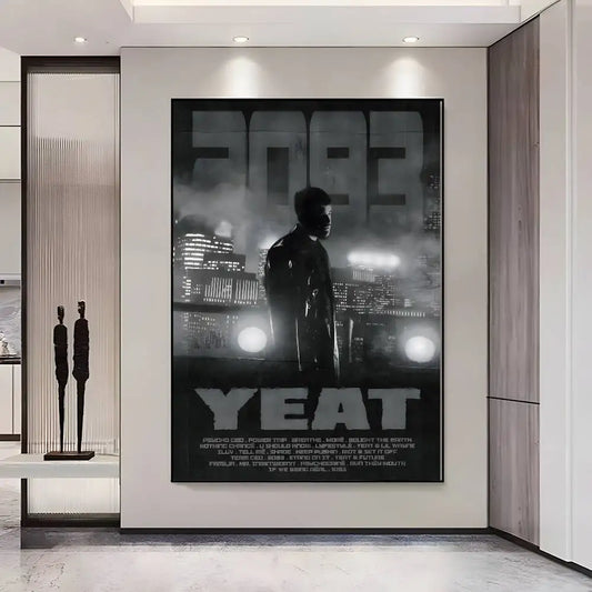 Black and white framed poster hd posters featuring yeat silhouette cityscape with adhesive waterproof ideal for bedroom bar decoration