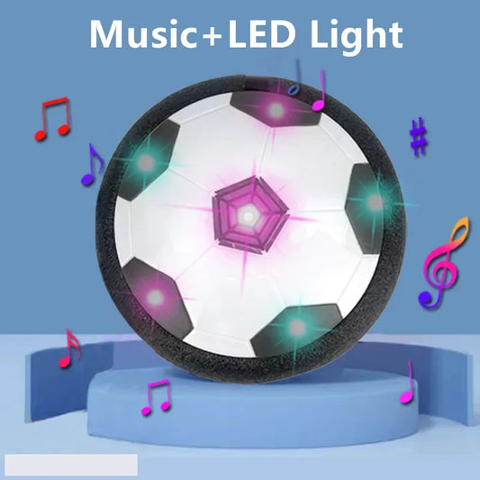 Hover soccer ball toy with black and white led light music design and pink hexagon for children electric floating play