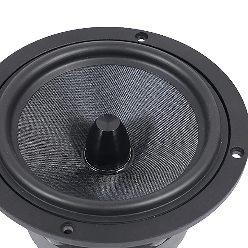 Black 6.5 inch suspension surround woofer speaker replacement with textured gray fabric cone and surround folding ring