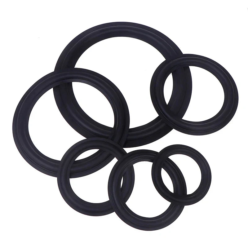 Black rubber inch suspension surround folding rings for woofer speaker replacements in various sizes