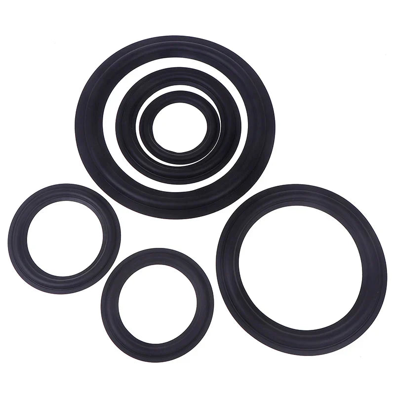 Set of black rubber inch suspension surround folding rings for woofer speaker replacements in various sizes