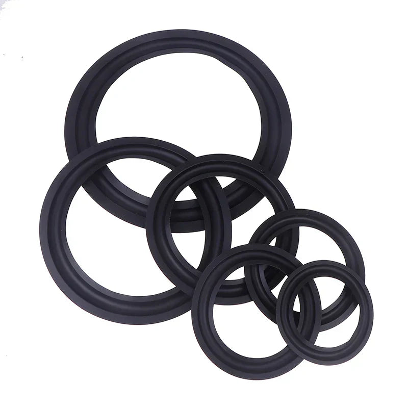 Set of black rubber inch suspension surround folding rings for woofer speaker replacements in various sizes