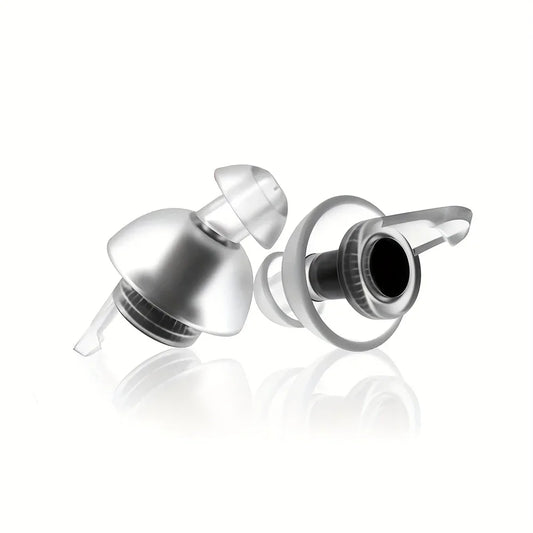 Clear silicone huak high fidelity reusable musician earplugs with metallic silver stem for concerts festivals drummers