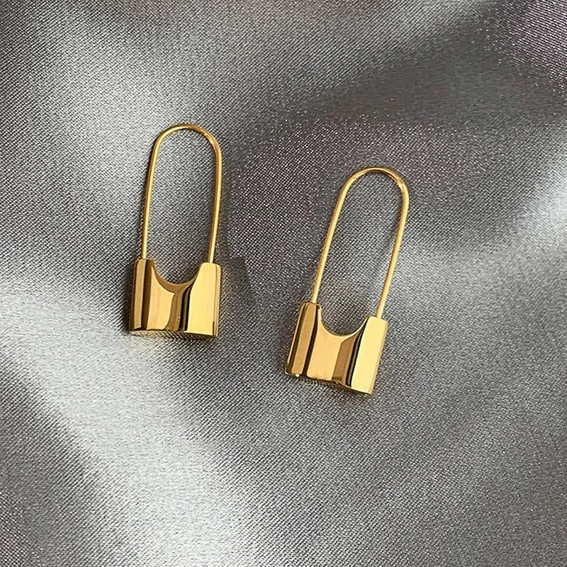 Gold-toned huitan hip hop lock earrings with sleek minimalist design piercing cool accessories for daily wear