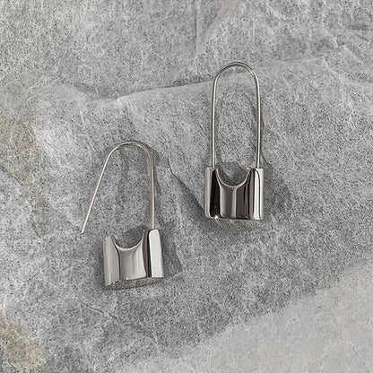 Silver huitan hip hop lock earrings with sleek minimalist design polished metallic finish piercing cool accessories