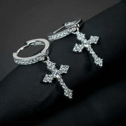 Silver hoop huitan stylish arrow cross-shape drop earrings with dazzling crystal zirconia for zirconia hiphop party