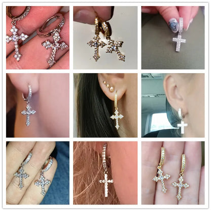 Sparkling gold and silver huitan stylish arrow cross-shape drop earrings with dazzling crystal zirconia for hiphop party