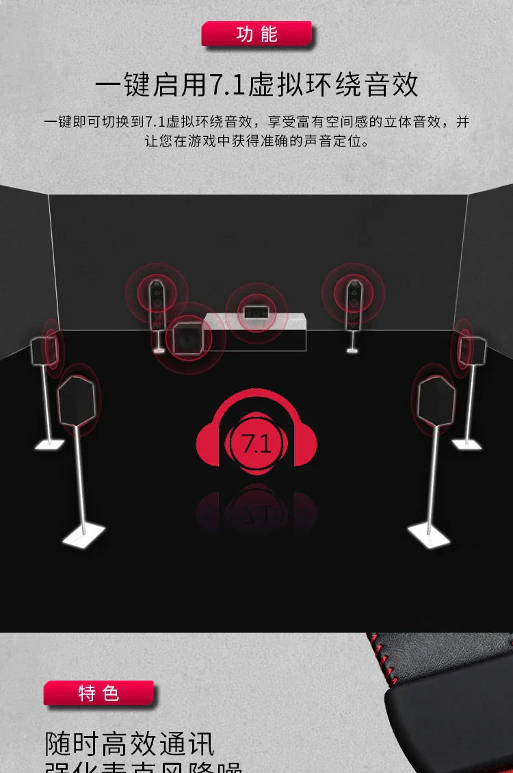 Red 7.1 virtual surround sound icon for HyperX Cloud 2 virtual surround sound card remote control on dark background