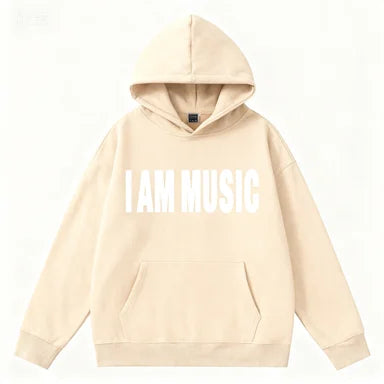 Beige opium oversized pure cotton hoodie for women’s fashion hip-hop with i am music print on the chest