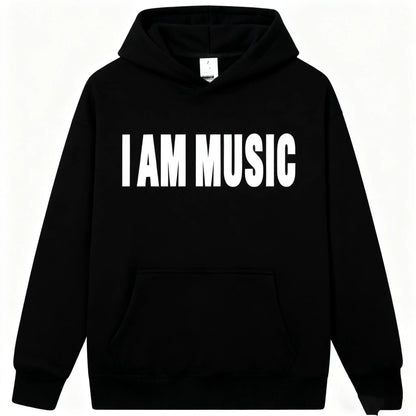 Black opium oversized pure cotton hoodie with bold white i am music text for women’s fashion hip-hop style
