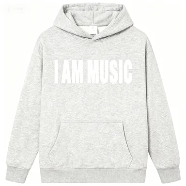 Gray opium oversized pure cotton hoodie with i am music print, perfect for women’s fashion hip-hop style
