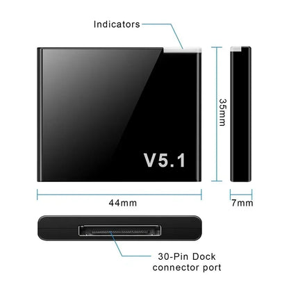 Black rectangular i-wave 30 pin bluetooth 5.1 audio receiver a2dp mini wireless adapter for iphone ipod 30pin jack