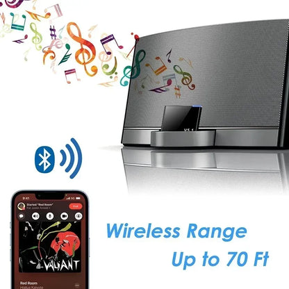 Silver metallic bose soundtouch 3.0 speaker with perforated grille paired with i-wave mini wireless adapter audio receiver a2dp ipod 30pin jack