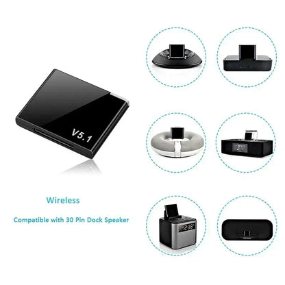 Black glossy i-WAVE 30 pin mini wireless adapter with usb port for ipod 30pin jack and audio receiver a2dp compatibility