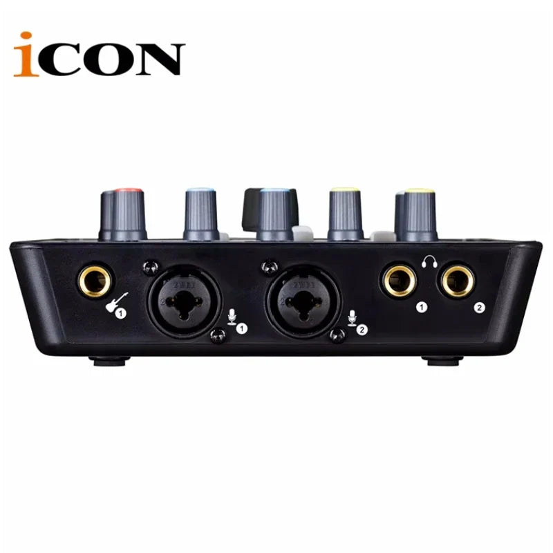 Black icon upod pro usb recording interface with four gray knobs and gold-plated input jacks for 2-out usb recording