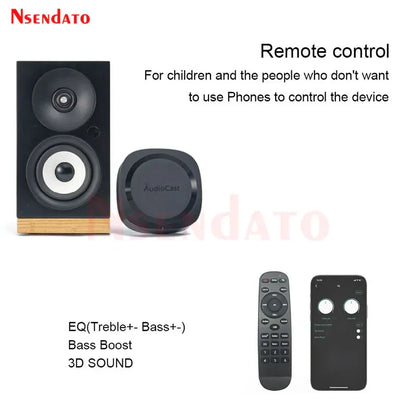 Black nsendato ieast audiocast pro m20 wireless wifi audio speaker with wooden base and dual circular drivers