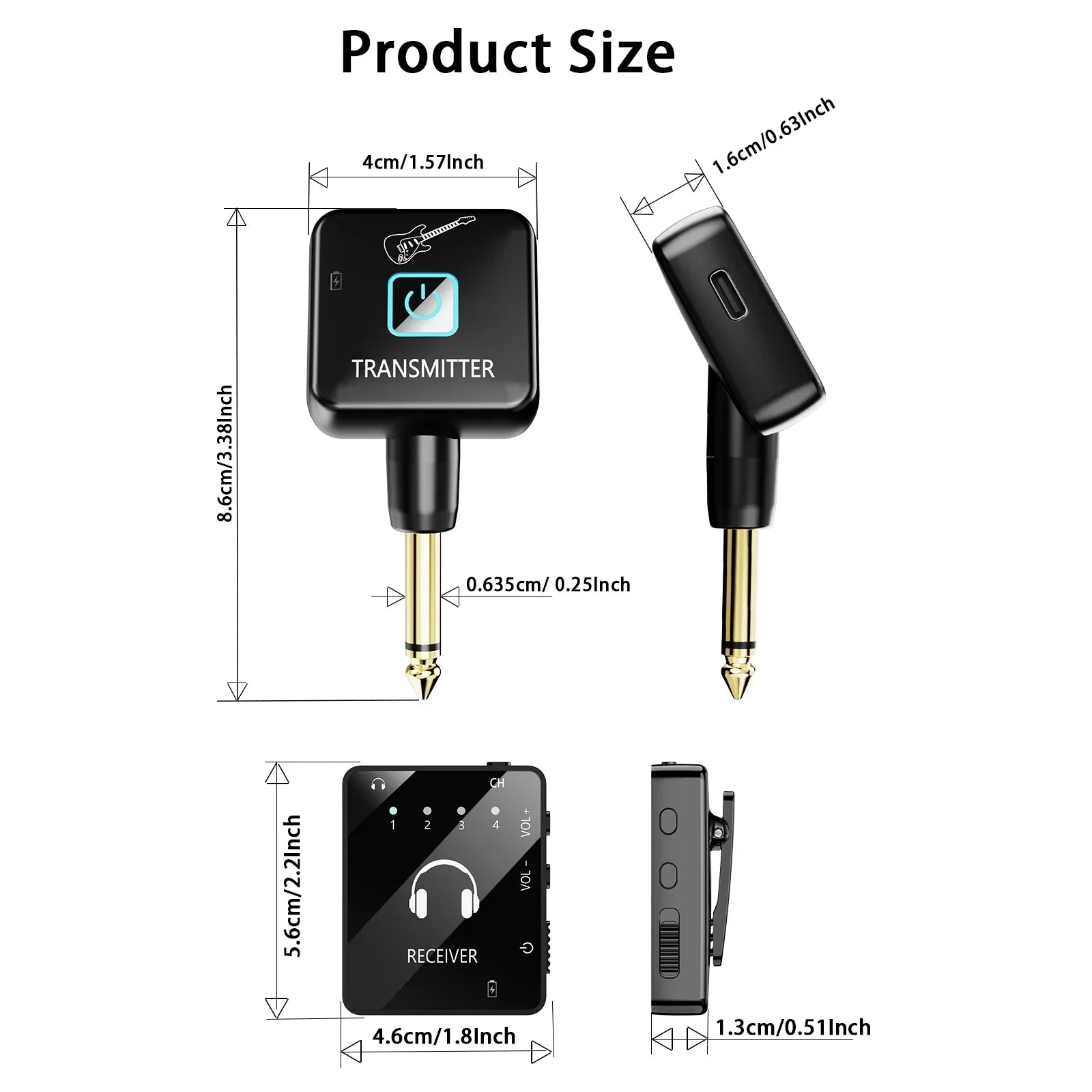 Black wireless in-ear monitor iem system with gold-plated 6.35mm lavalier receiver for band rehearsal use