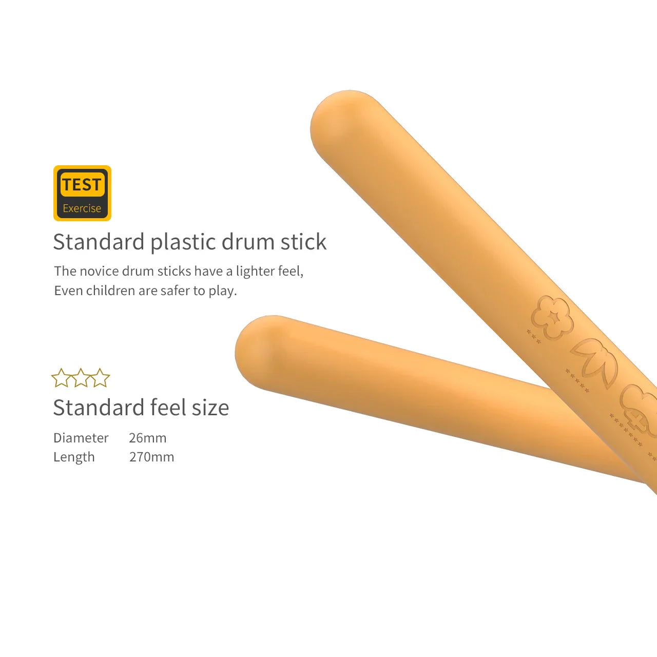 Pair of orange plastic iine taiko drumsticks with smooth rounded design and floral embossing compatible nintendo switch