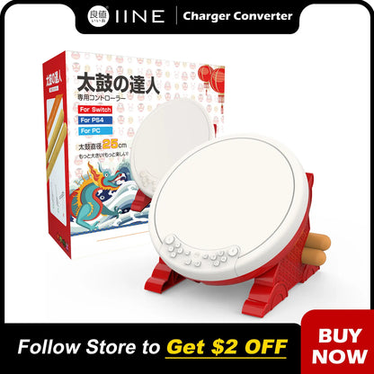 Red and white iine taiko drum controller compatible with Nintendo Switch for taiko drum master video games