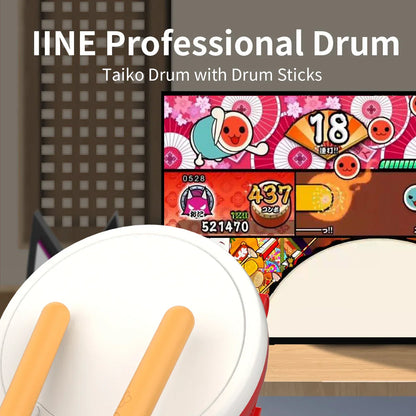 White and red iine taiko drum with wooden drumsticks compatible with taiko drum master for nintendo switch use