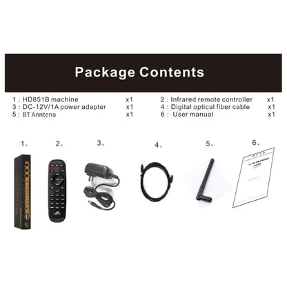 Black hd851b immersive surround sound ud851b machine with gold ports and sleek rectangular design backside view