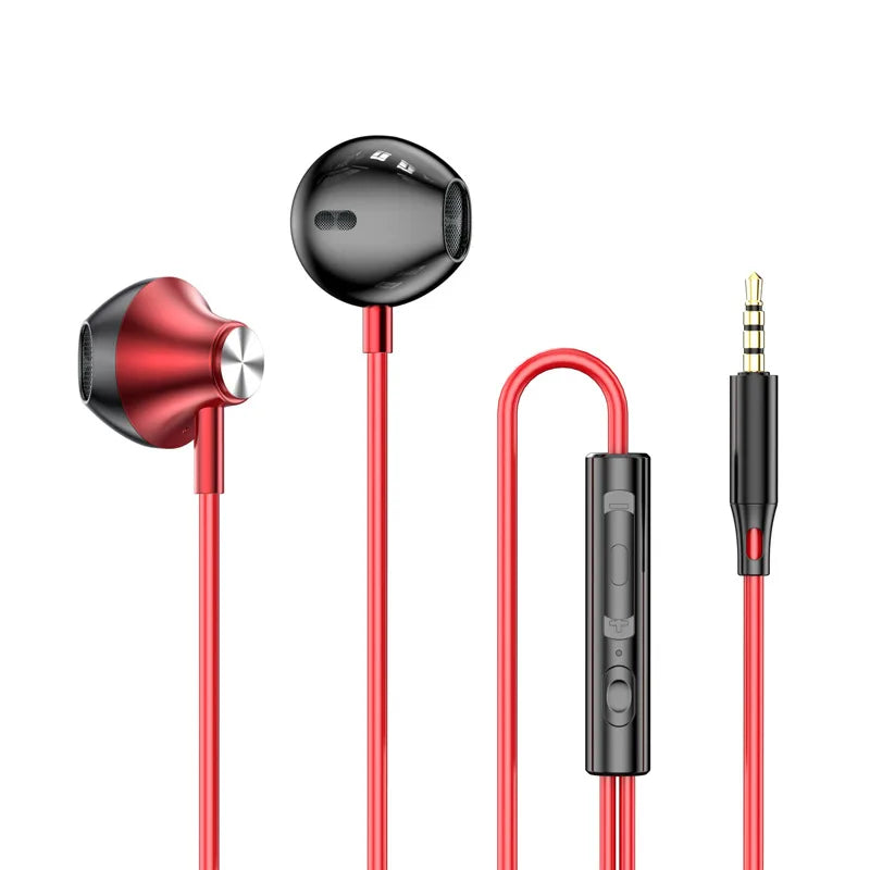 Red and black in-ear headphone hifi music earbud with metallic accent and mic wired earplugs for xiaomi tablet laptop