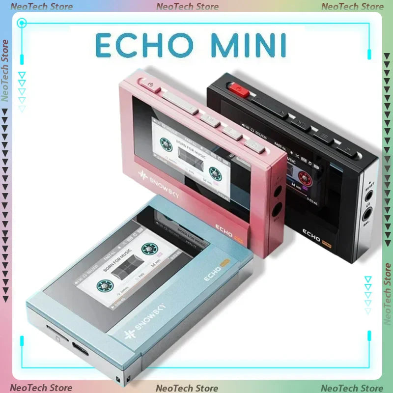 The fiio snowsky echo mini bluetooth mp3 walkman is a compact retro player in pink black and light blue with custom support dsd