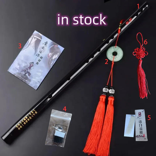 Black bamboo wei wuxian flute with red tassels and jade pendant dao zu shi dizi transversal flauta cosplay accessory