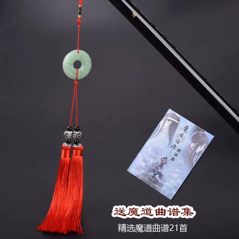 A jade green circular pendant with red cord and tassels for wei wuxian flute and dao zu shi dizi transversal flauta cosplay