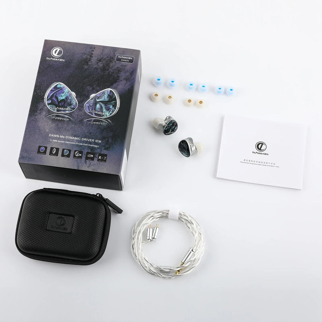 INAWAKEN DAWN Ms Purple-Gold Diaphragm Dynamic Driver IEM Headphones with OFC Shielded Cable for Audiophiles Musicians - Type Beat Music