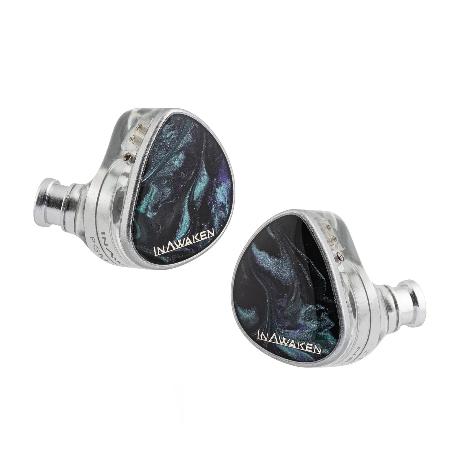Silver inawaken dawn in-ear monitors with purple-gold diaphragm and ofc shielded cable for audiophiles and musicians