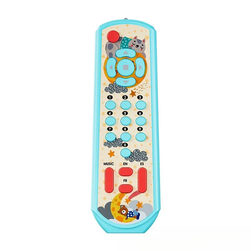 Light blue plastic music tv remote toy sensory remote with cartoon animals and colorful buttons for infants