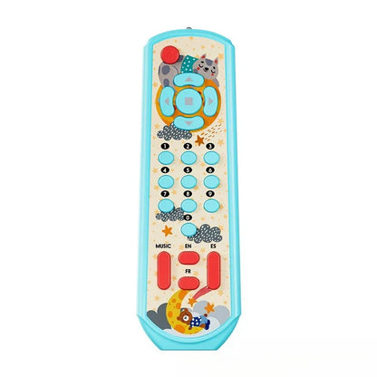 Light blue plastic music tv remote toy sensory remote with cartoon animals and colorful buttons for infants