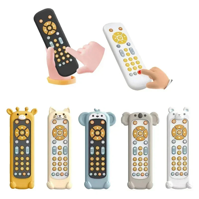 Infant simulation tv remote control toys with music light musical baby features in cute silicone animal covers