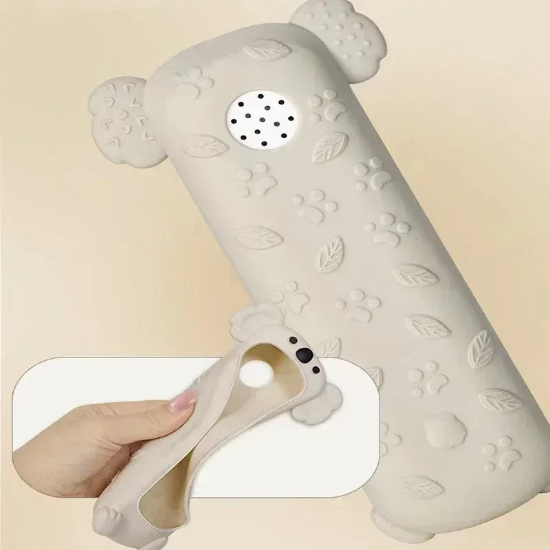 Soft beige silicone koala-shaped music tv remote with embossed leaf and paw patterns light musical baby toy sensory remote