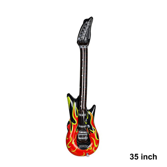 Inflatable electric guitar with black body and red yellow green flames from inflatable instruments toy set guitar rock electric microphones radio 80s