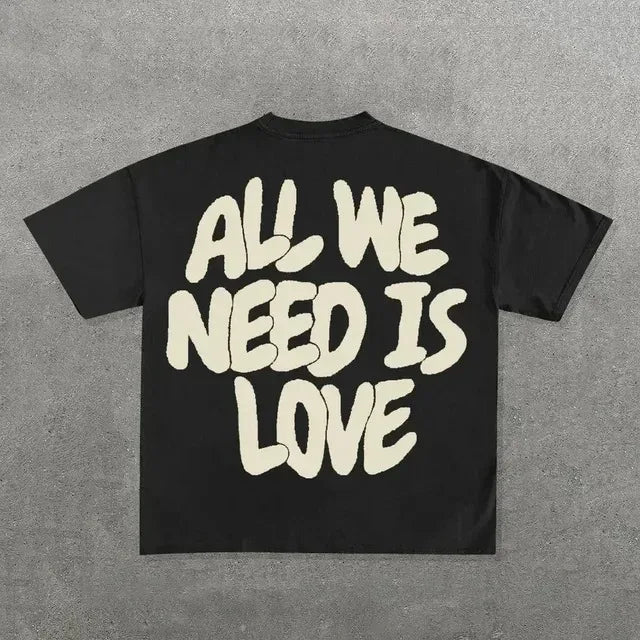Back view of black cotton ins streetwear y2k shirt mens harajuku with bold cream hip hop graphic print on back