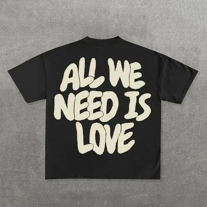 Back view of black cotton ins streetwear y2k shirt mens harajuku with bold cream hip hop graphic print on back