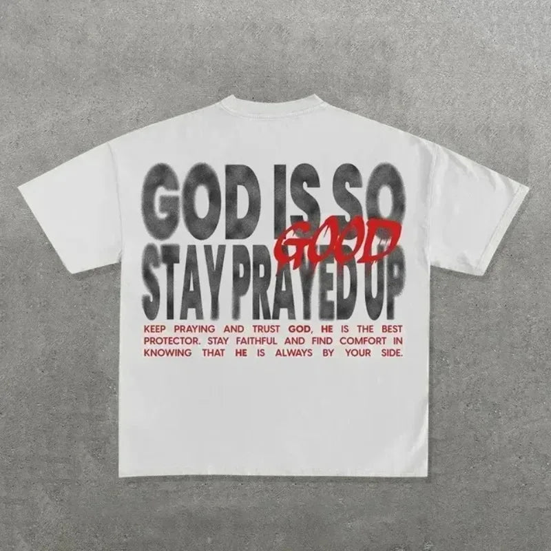 White cotton ins streetwear y2k shirt mens harajuku hip hop graphic with bold black and red text on back