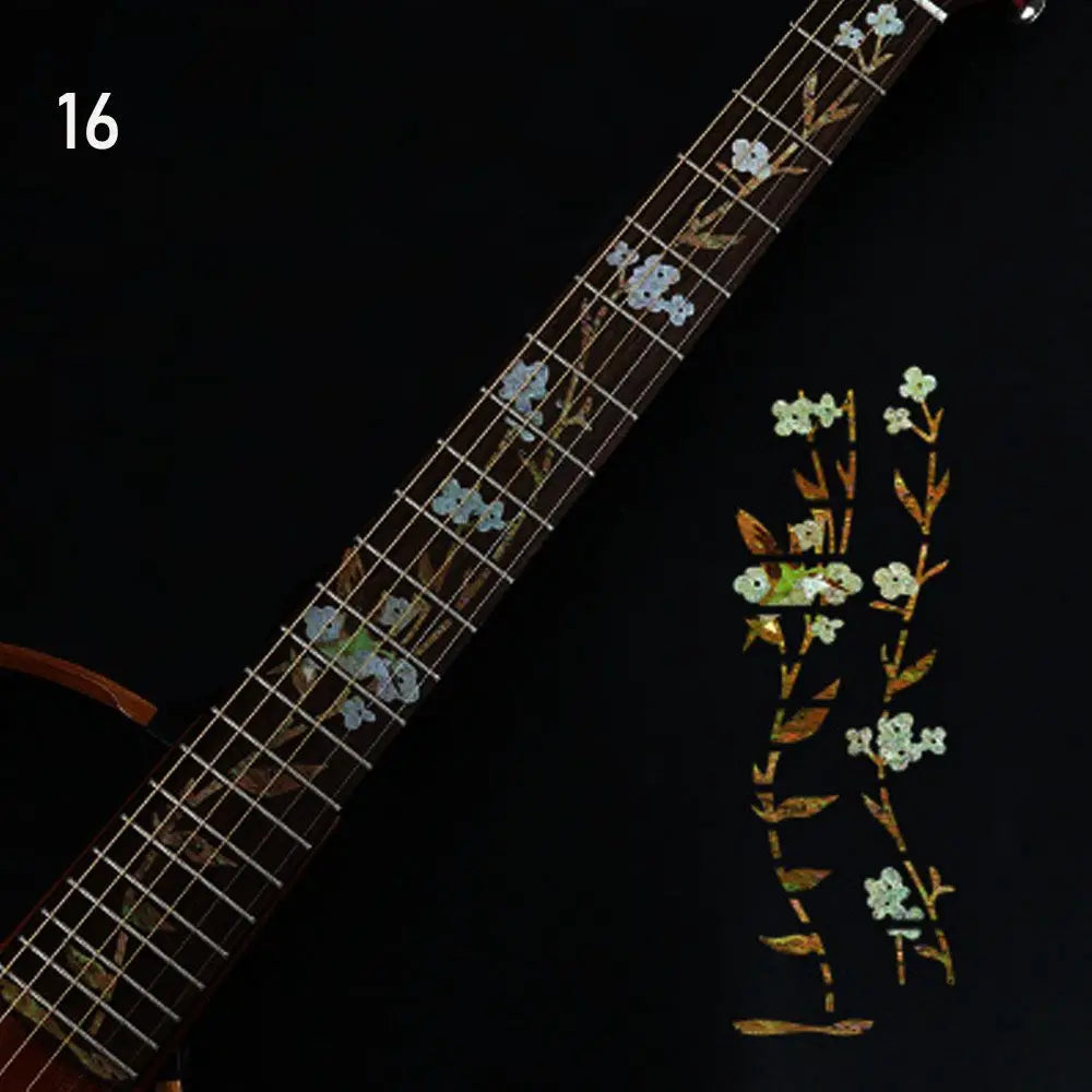 Dark wood electric guitar parts fretboard sticker guitarra with delicate light blue and white stickers cross inlay decals