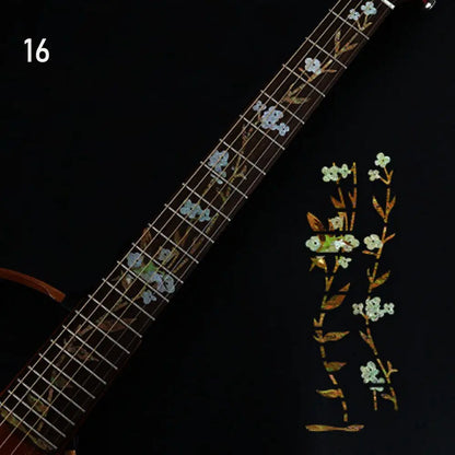 Dark wood electric guitar parts fretboard sticker guitarra with delicate light blue and white stickers cross inlay decals