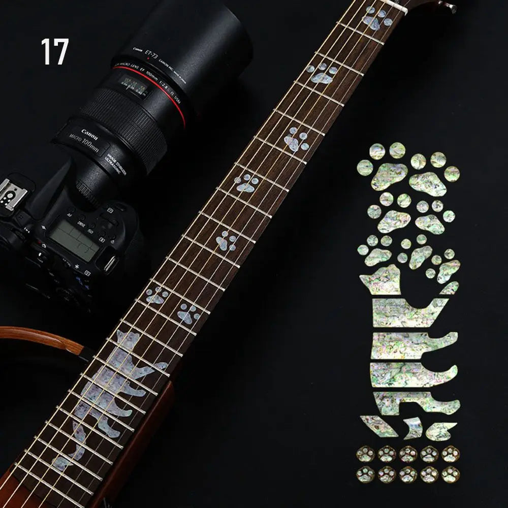 A set of iridescent mother-of-pearl paw print ultra thin stickers cross inlay fretboard sticker guitarra for electric guitar parts