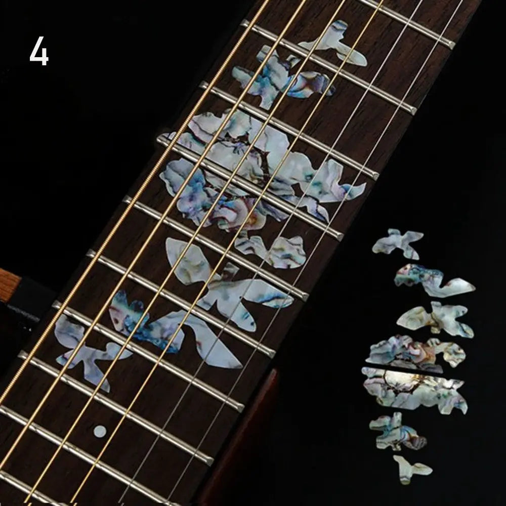 Iridescent blue and white mother of pearl stickers cross inlay fretboard sticker guitarra on dark wood electric guitar parts
